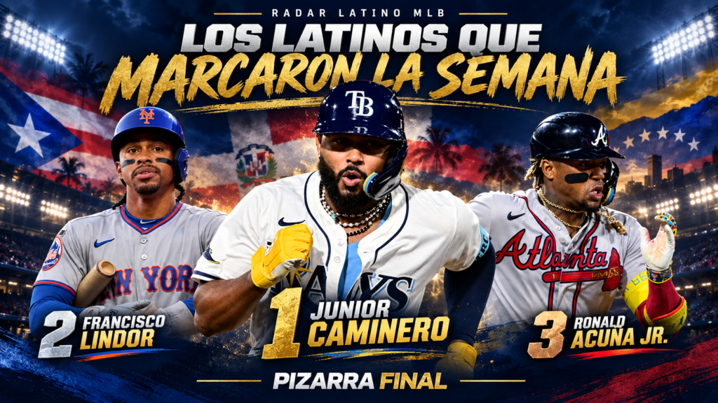 Junior Caminero, Francisco Lindor y Ronald Acuña Jr. en el ranking semanal de Radar Latino MLB.